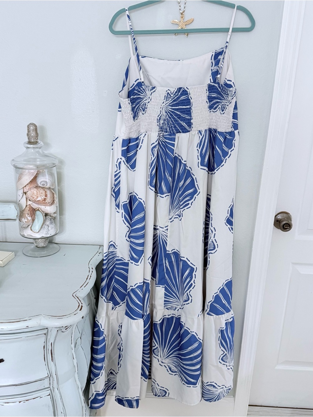 SHEIN 2X True Plus size White Maxi Dress with Blue Shell Print Worm once ! - Picture 10 of 12